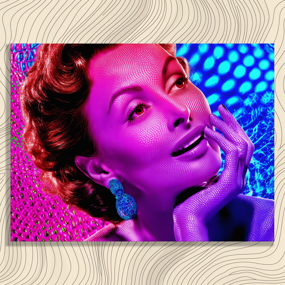 Neon Pop Portrait Glamorous Woman Retro Halftone Colorful Art Poster