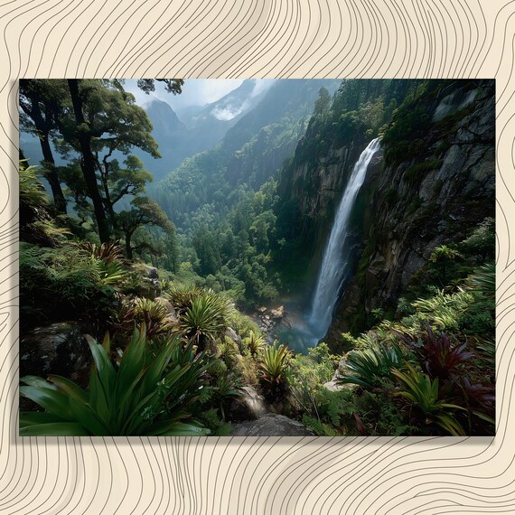Tropical Waterfall Rainforest Canyon Lush Jungle Landscape Poster