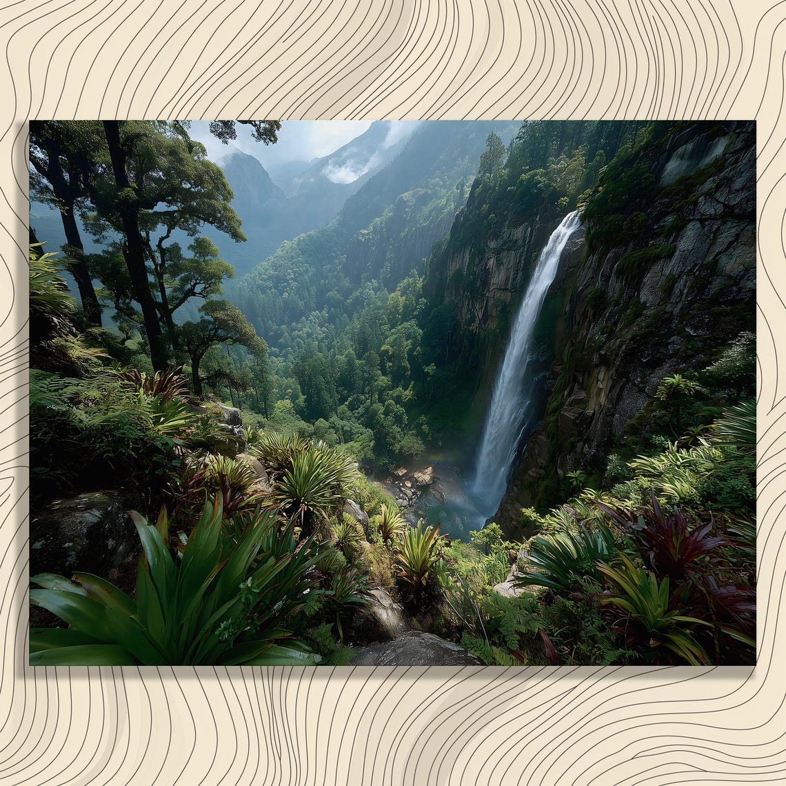 Tropical Waterfall Rainforest Canyon Lush Jungle Landscape Poster