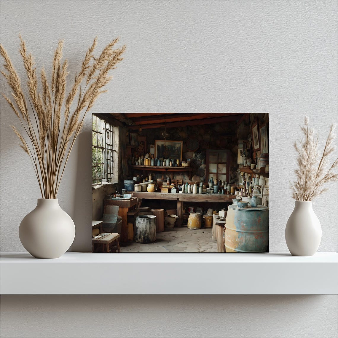 Rustic Pottery Studio Workshop Artisan Interior Painting Poster