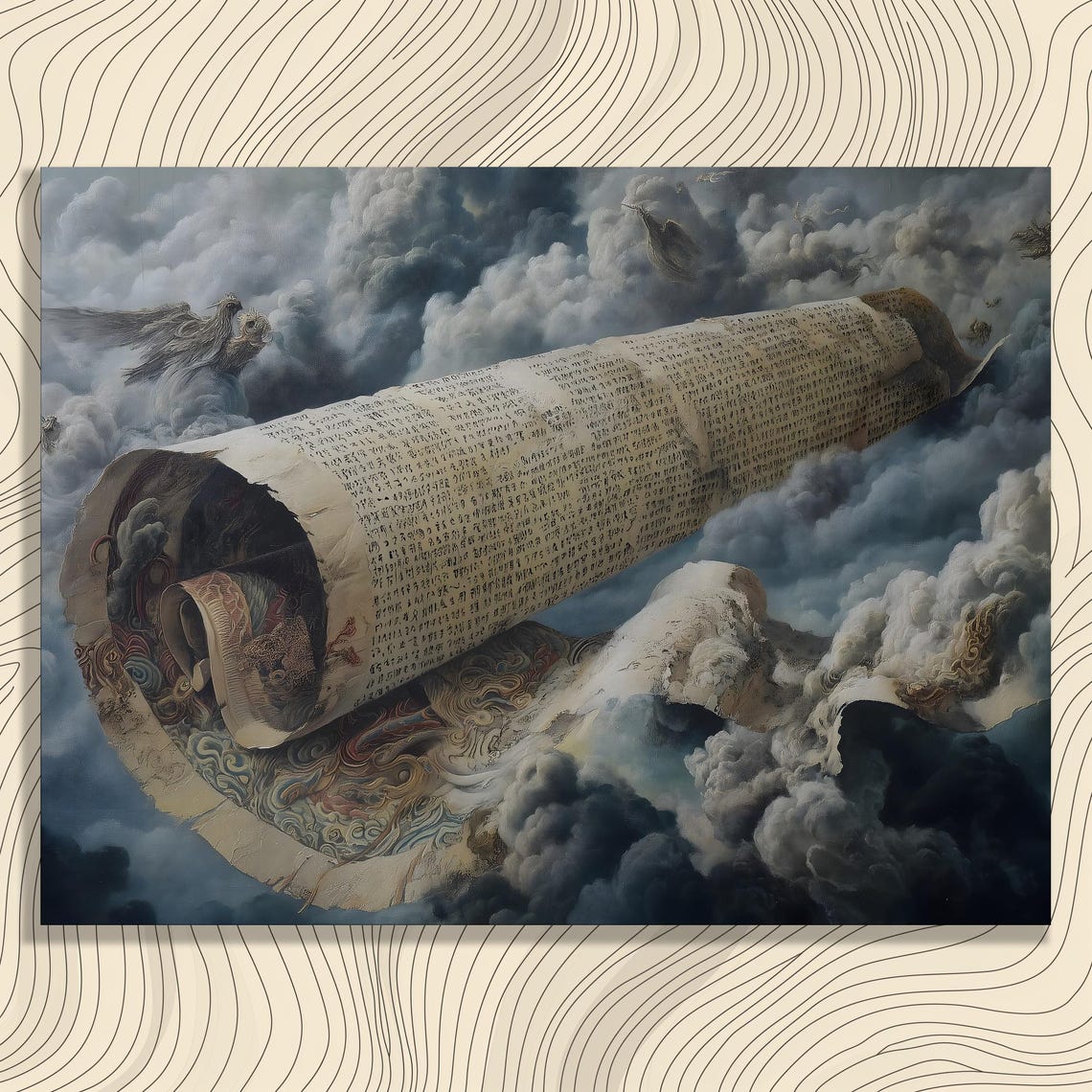 Mystical Chinese Scroll Fantasy Cloud Calligraphy Art Poster