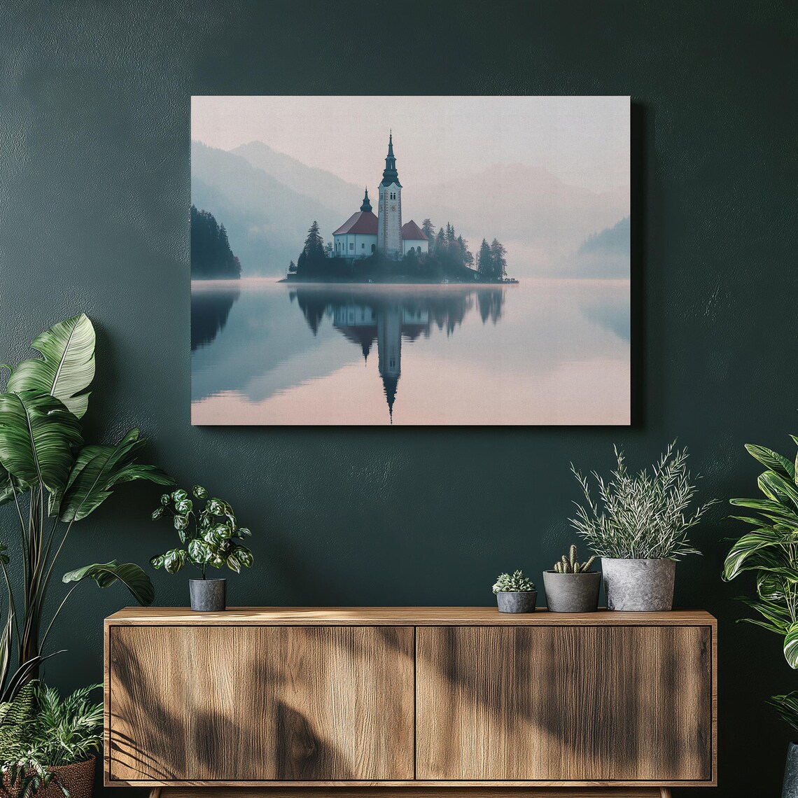 Lake Bled Slovenia Island Church Misty Sunrise Photography Poster