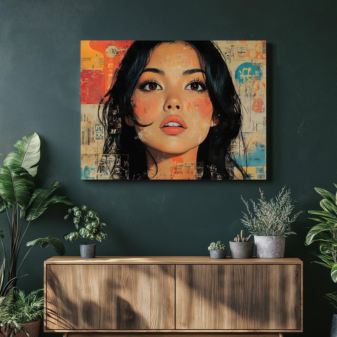 Stylized Woman Portrait Grunge Style Bold Close Up Face Wall Art