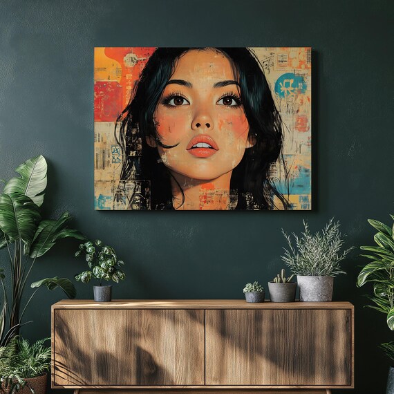Stylized Woman Portrait Grunge Style Bold Close Up Face Wall Art