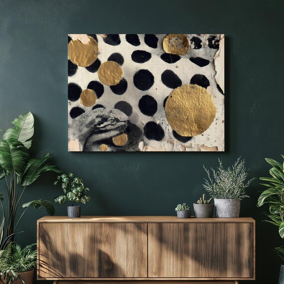 Gold Foil Dots On Black And White Abstract Modern Polka Dot Art Poster