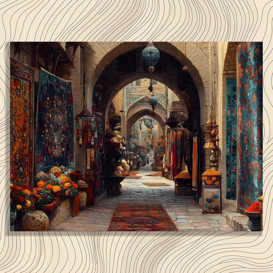 Colorful Bazaar Alley Rugs Lanterns Spices Ancient Souk Market Poster