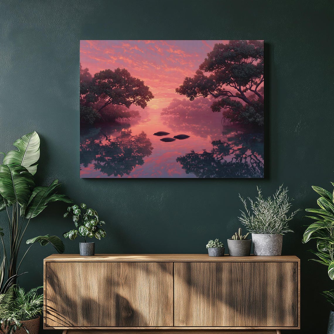 Tropical Mangrove Lagoon Sunset Pink Sky Water Reflection Wall Art