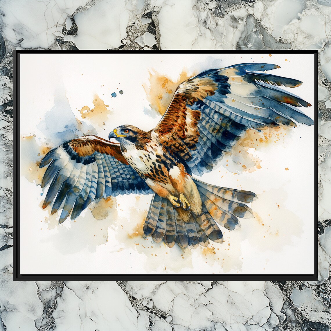 Hawk in Flight Watercolor Wildlife Bird of Prey Fine Art Poster