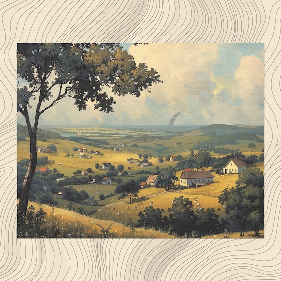 Iowa Rolling Farmland Valley Farmhouses Vintage Landscape Poster
