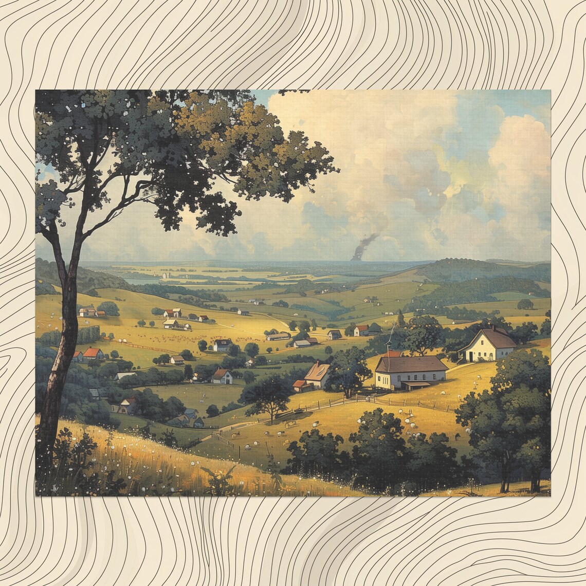 Iowa Rolling Farmland Valley Farmhouses Vintage Landscape Poster