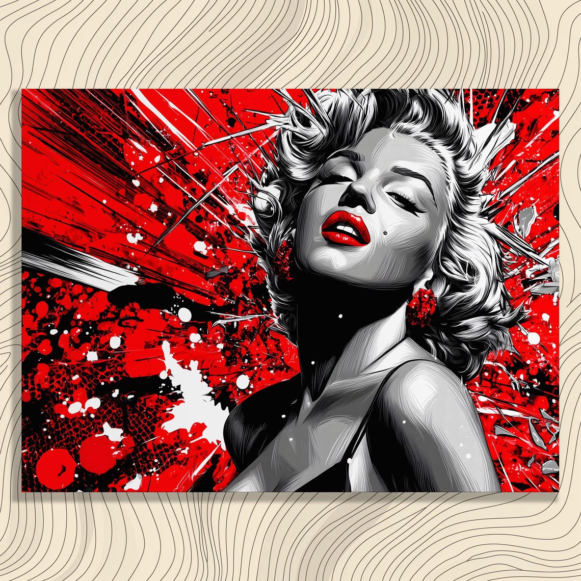 Marilyn Monroe Red Black Pop Art Portrait Bold Splatter Style Poster
