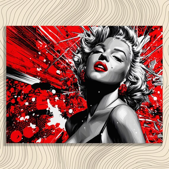 Marilyn Monroe Red Black Pop Art Portrait Bold Splatter Style Poster