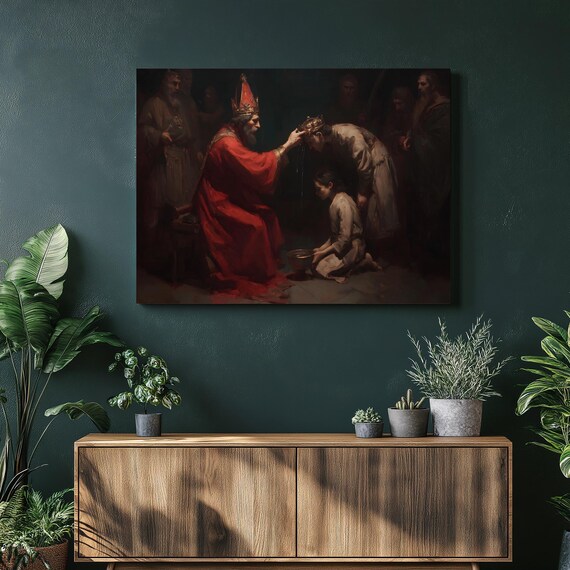 Royal Coronation Ceremony Bishop Anointing Dark Oil Painting Poster