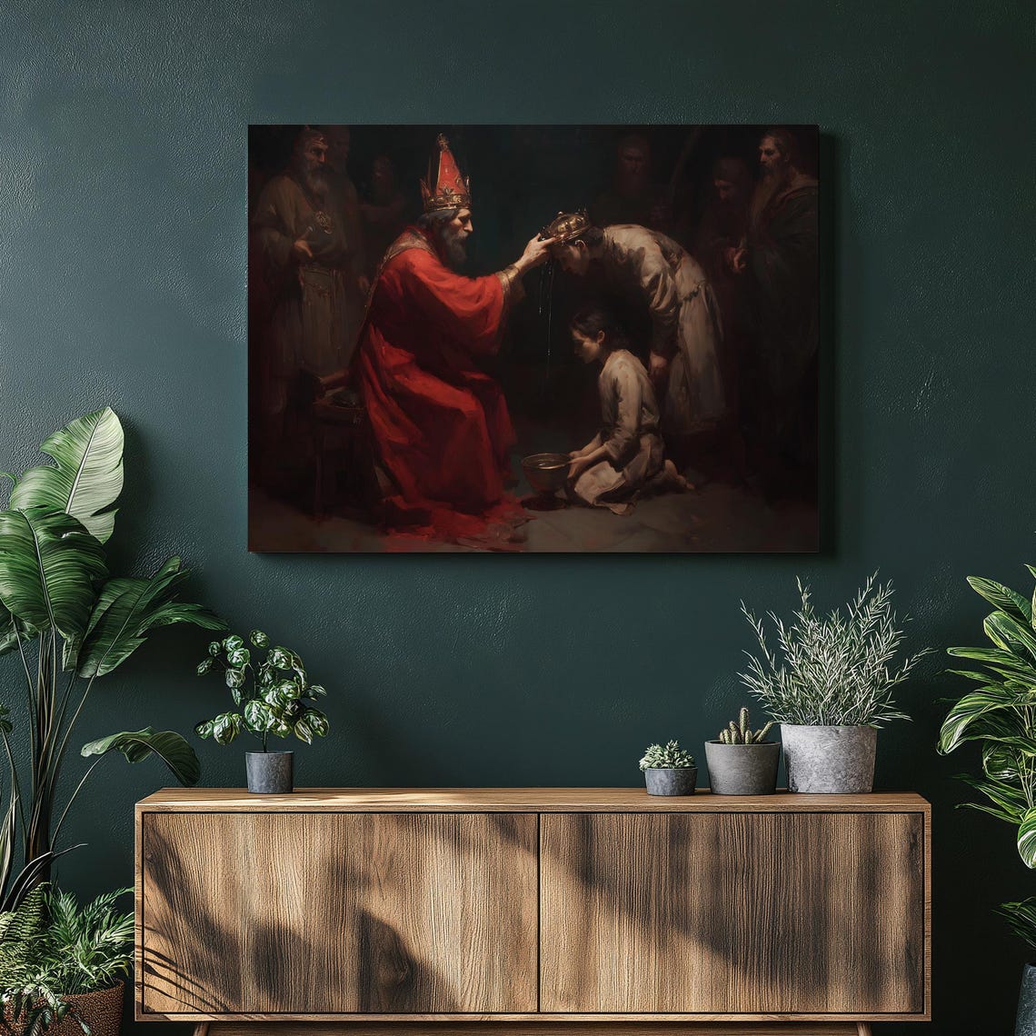 Royal Coronation Ceremony Bishop Anointing Dark Oil Painting Poster