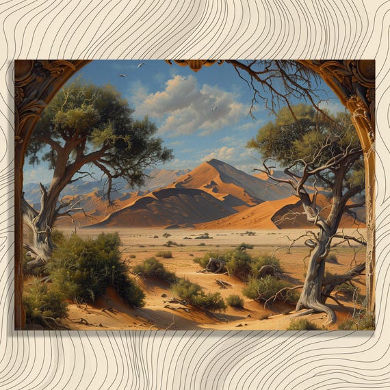 Namibia Canvas Wall Art Namib Desert Painting With Unique Wildlife Dunes Ancient Trees Flora Home Decor High Resolution Oil
