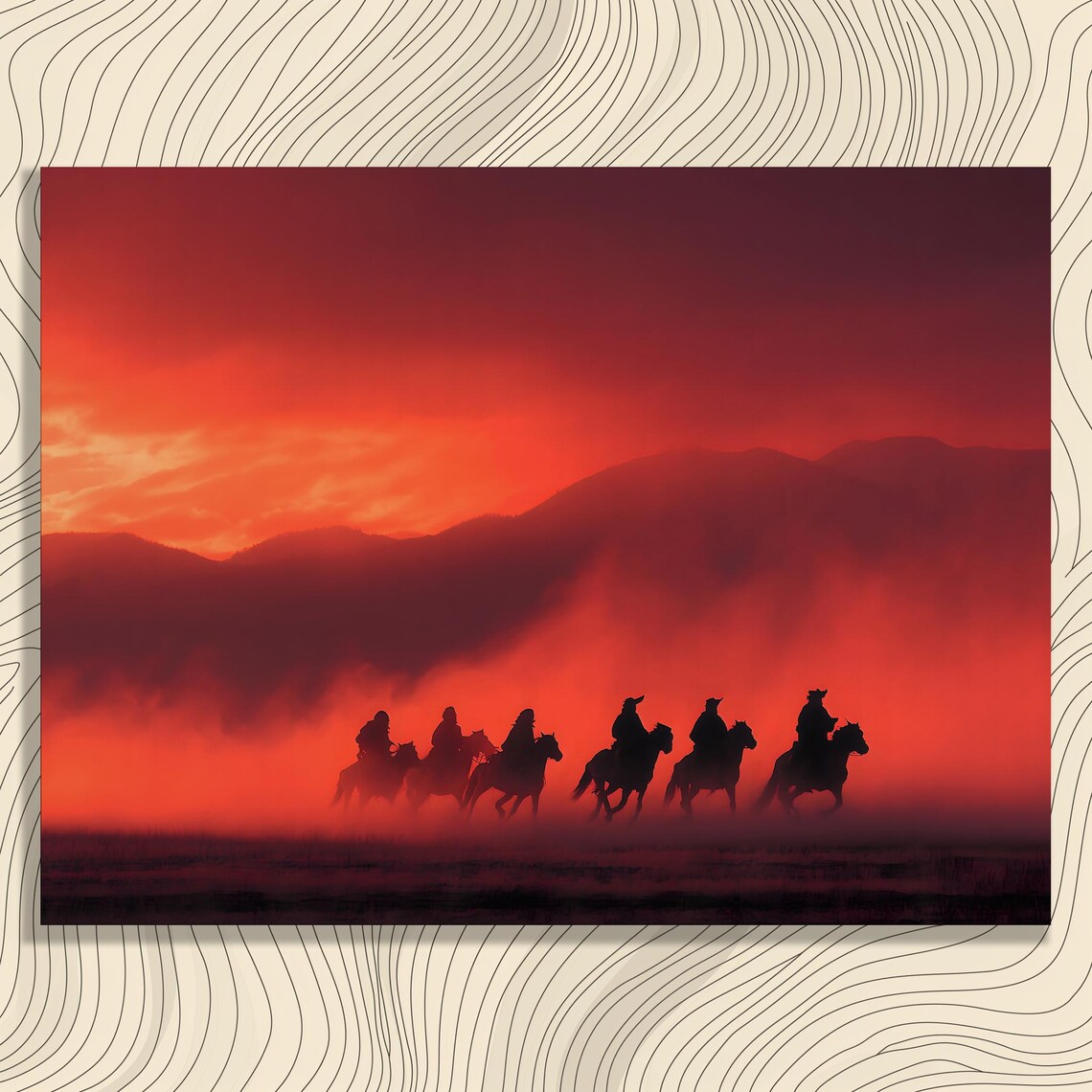 Wild West Cowboys Sunset Dust Horseback Silhouette Art Poster