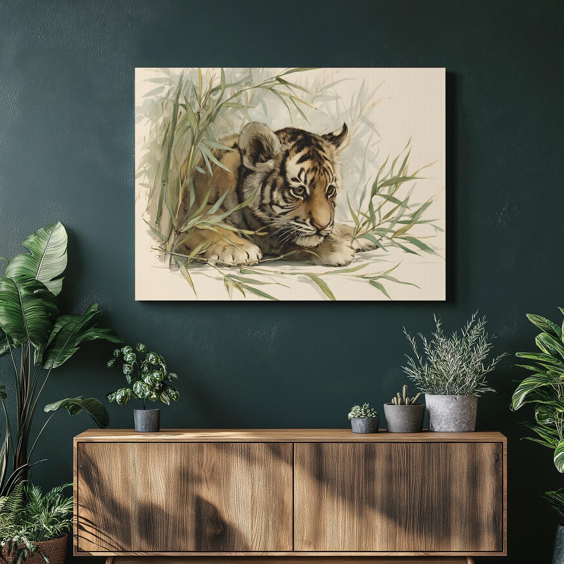 Tiger Cub Bamboo Watercolor Baby Tiger Nursery Wildlife Wall Art