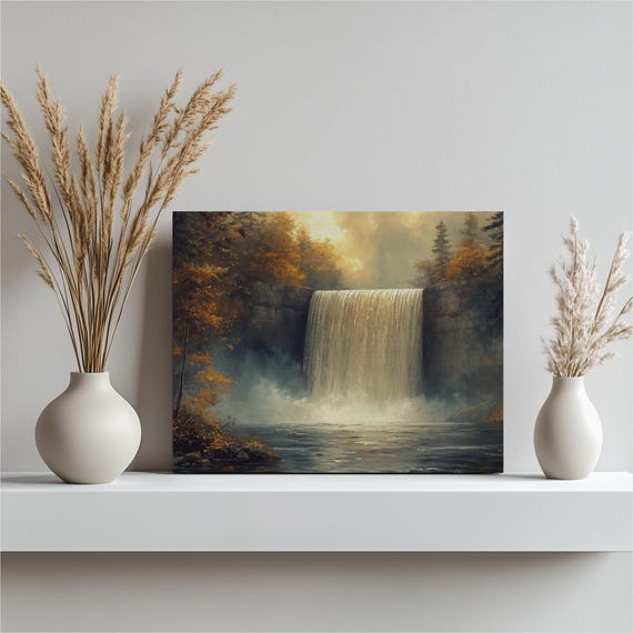 Autumn Waterfall Poster Majestic Falls Surrounded by Golden Fall Foliage