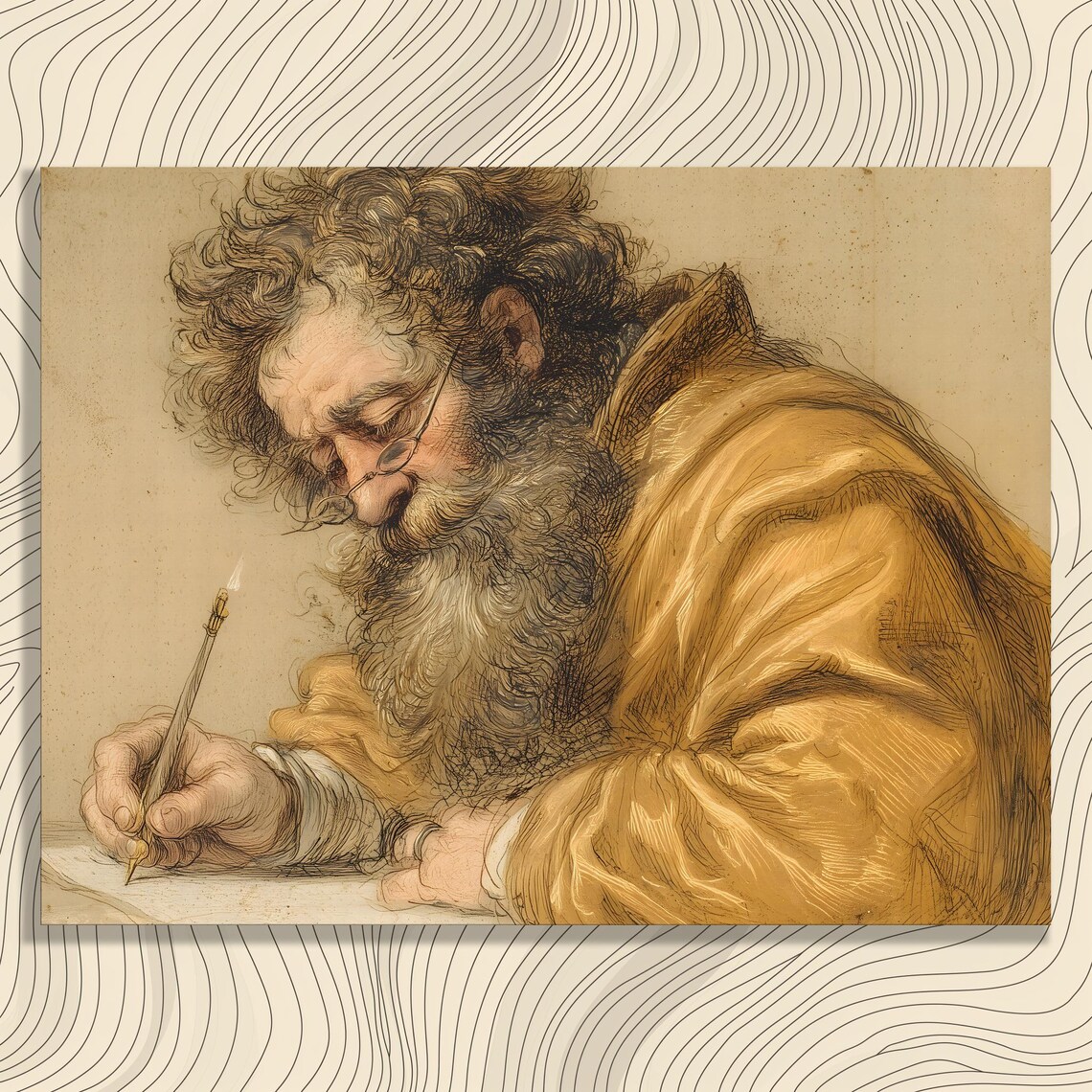 Vintage Bearded Writer With Quill Sepia Antique Scholar Sketch Poster
