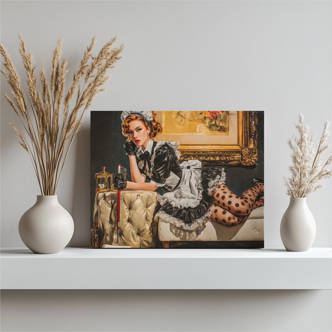 Vintage Pin Up French Maid Lounge Portrait Retro Style Art Poster