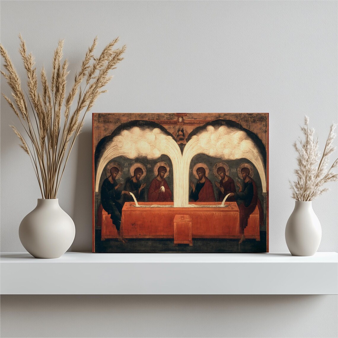 Byzantine Icon Style Religious Painting with Haloed Figures Wall Poster