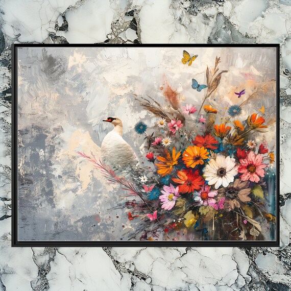 Swan Canvas Wall Art Colorful Bird In Oil Texture Painting For Home Decor Modern Living Room Large Picture Abstract