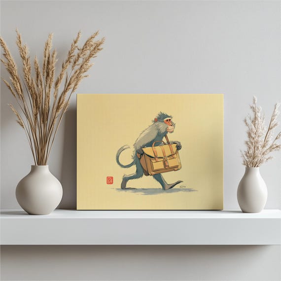 Playful Monkey Canvas Wall Art Whimsical Travel Print Illustration Gift Primate Decor Animal Adventure