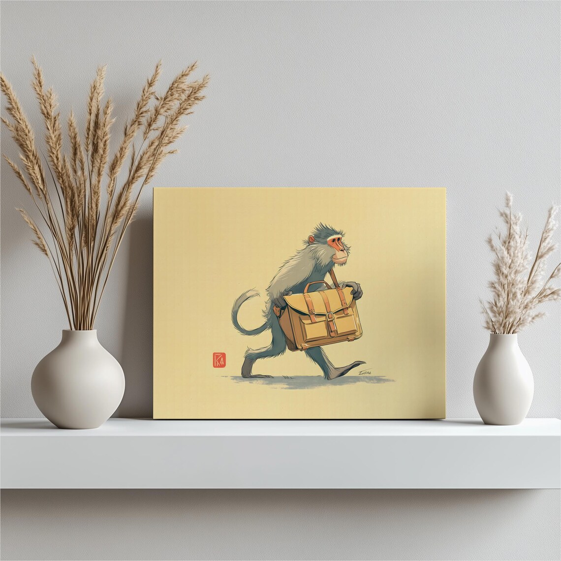 Playful Monkey Canvas Wall Art Whimsical Travel Print Illustration Gift Primate Decor Animal Adventure