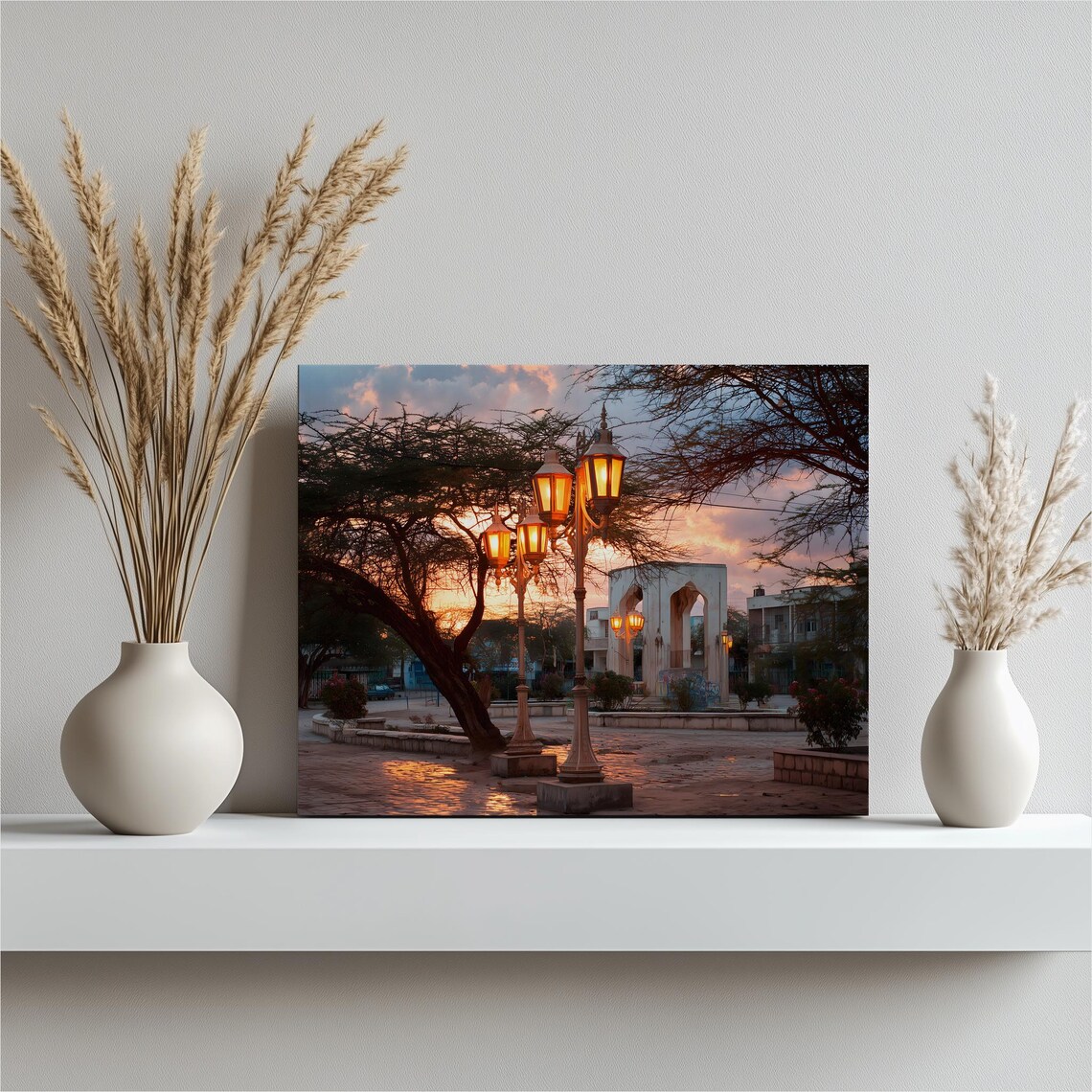 Old Town Square Sunset Street Lamps Evening Glow Photo Poster