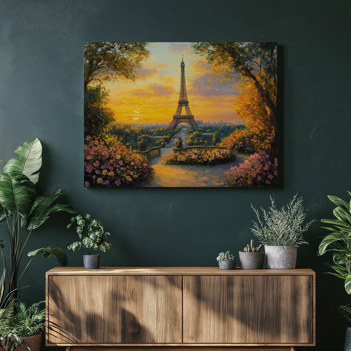 Eiffel Tower Sunset Flower Gardens Impressionist Paris Art Poster