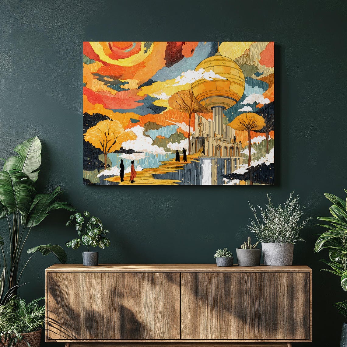 Cosmic Floating Palace Celestial Fantasy Golden Architecture Wall Art