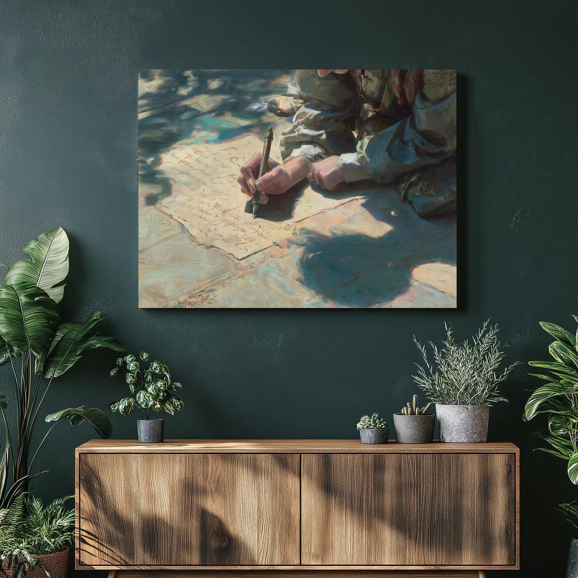 Hands Writing With Fountain Pen On Old Map Warm Light Art Print