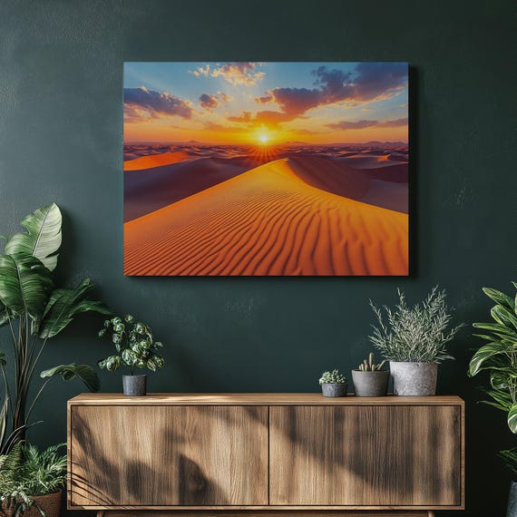 Serene Sahara Desert Sunset Dunes Canvas Wall Art Colorful Morocco Landscape Print For Home Decor Living Room Office Decoration