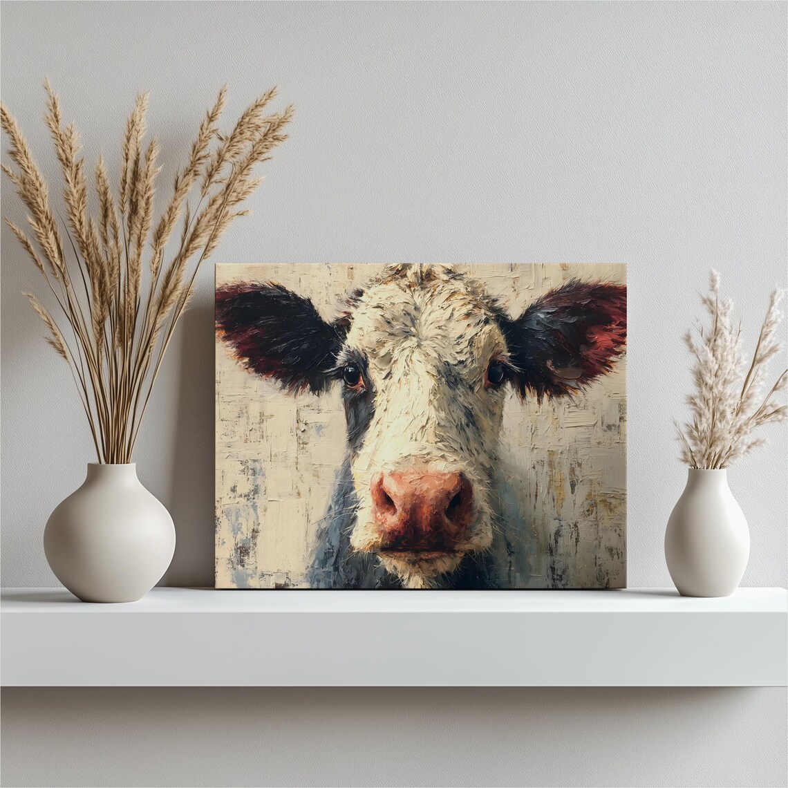 Modern Cow Portrait Textured Impasto Farm Animal Face Wall Art