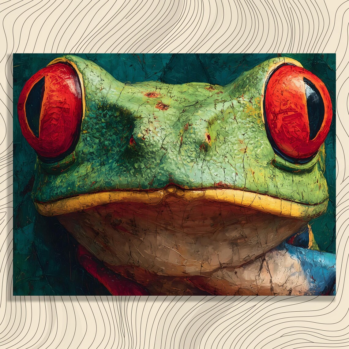 Red Eyed Tree Frog Close Up Colorful Wildlife Painting Poster