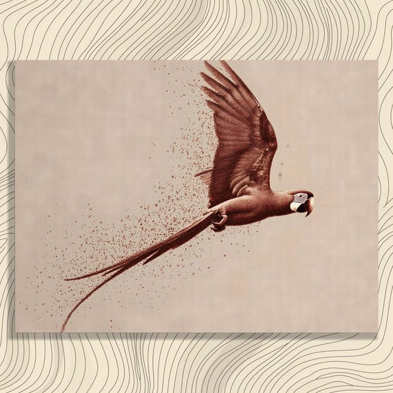 Minimal Macaw Parrot Canvas Wall Art Tropical Bird Decor Beige Print Pointillism Neutral Wildlife Nature Illustration