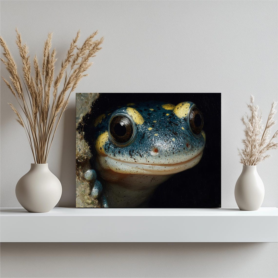 Blue Yellow Tree Frog Close Up Portrait Dark Background Art Poster
