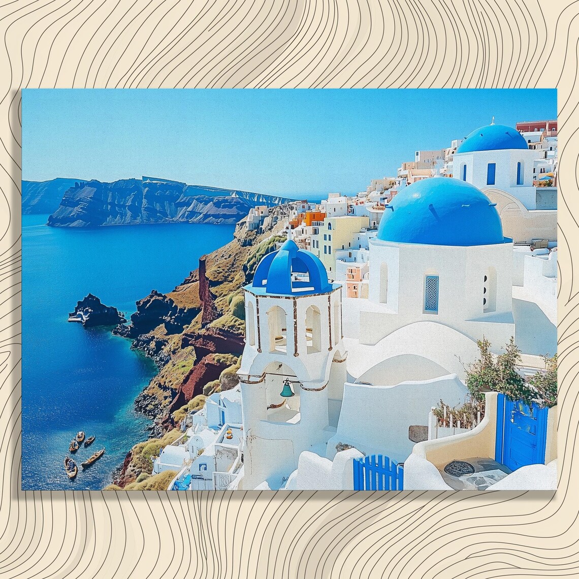 Santorini Greece Blue Domes Aegean Sea Bright Style Travel Poster