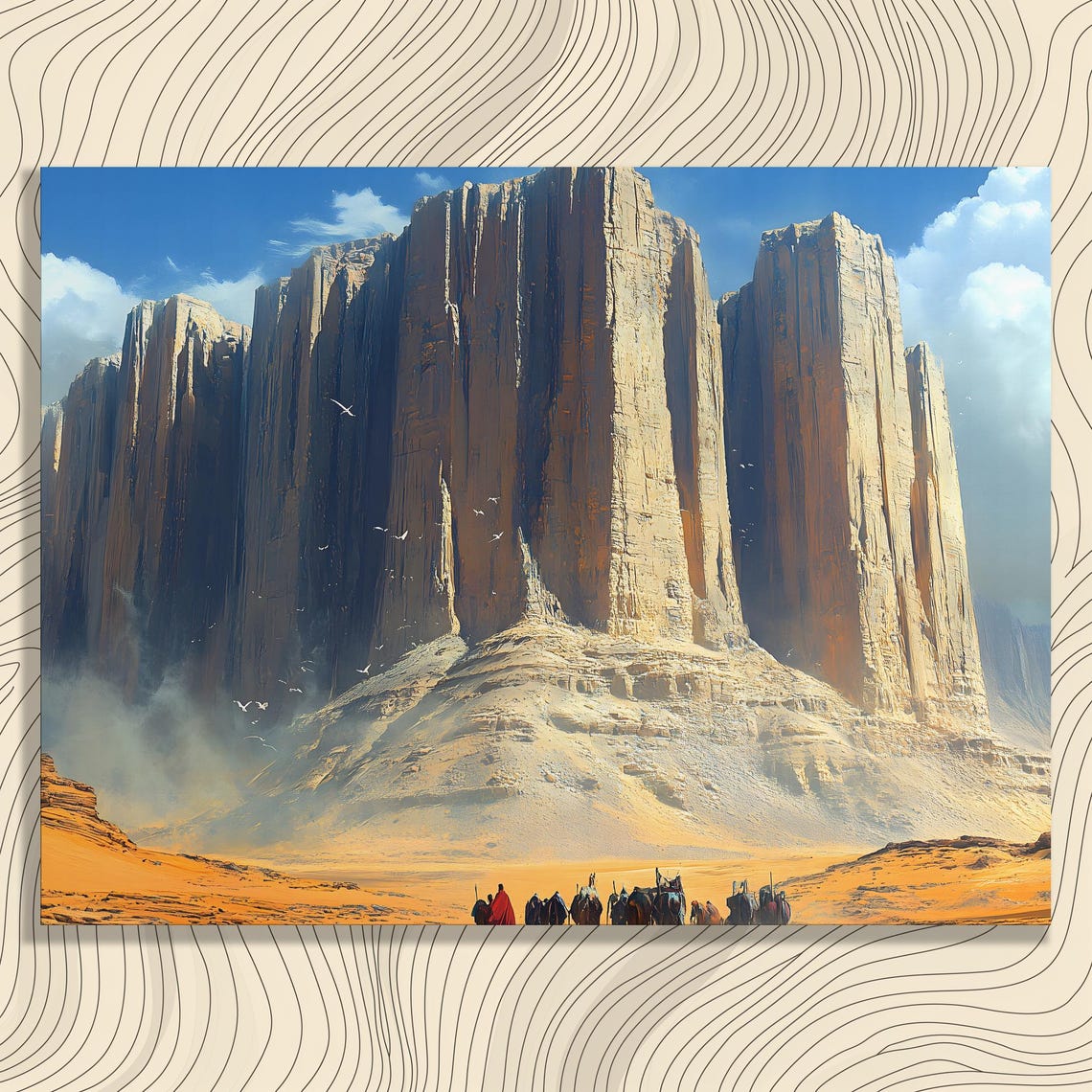 Towering Desert Cliffs Camel Caravan Dramatic Golden Dunes Poster