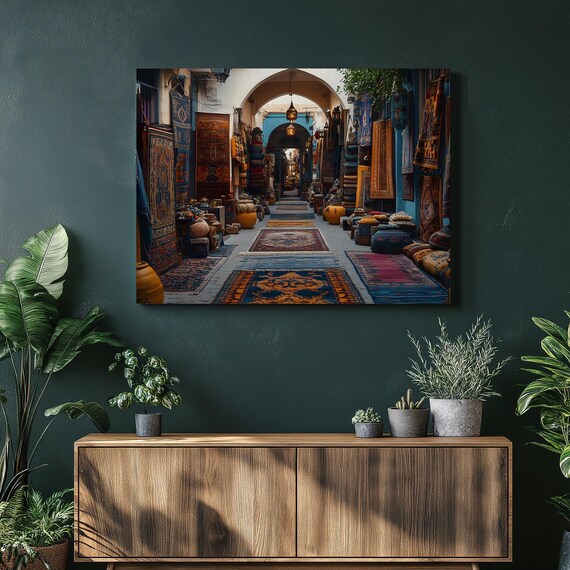 Moroccan Souk Rugs Lantern Lit Bazaar Alley Arches Exotic Wall Art
