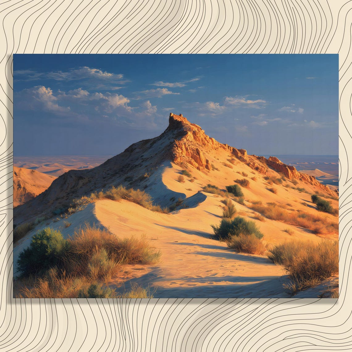 Desert Mountain Ridge Golden Hour Blue Sky Nature Landscape Poster
