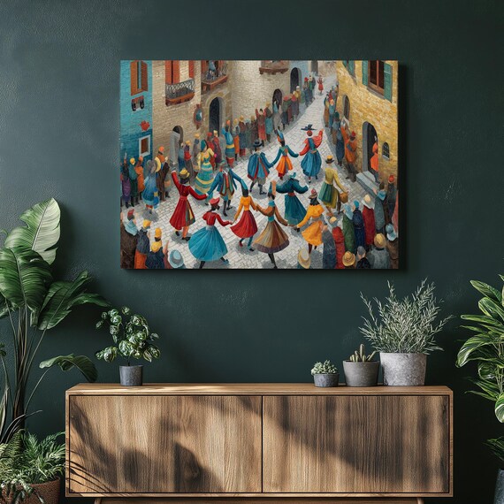 European Village Festival Traditional Folk Dance Scene Poster