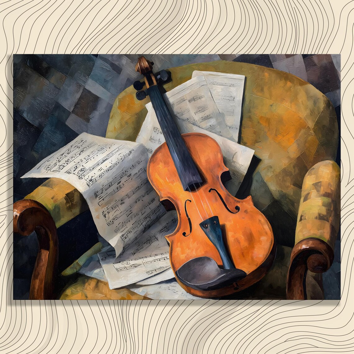 Violin Sheet Music Still Life Painting Chair Abstract Musician Poster