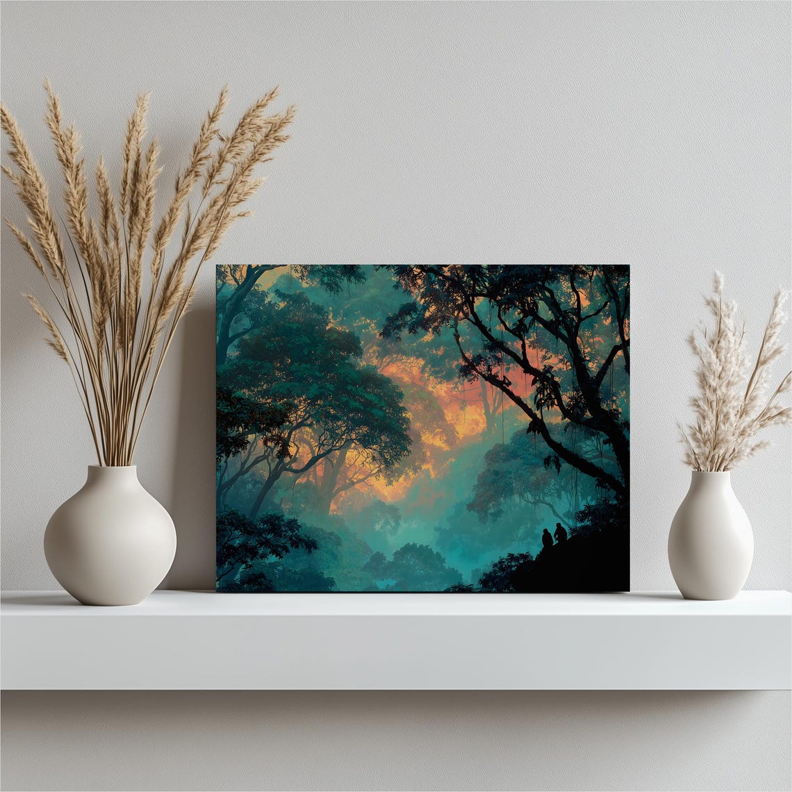 Misty Forest Sunset Silhouette Trees Nature Landscape Wall Art