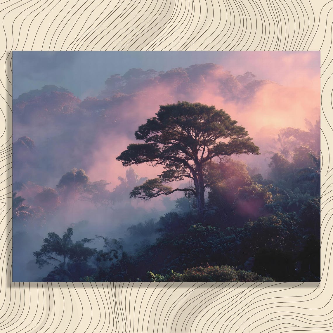 Misty Tropical Rainforest Sunrise Towering Tree Jungle Poster