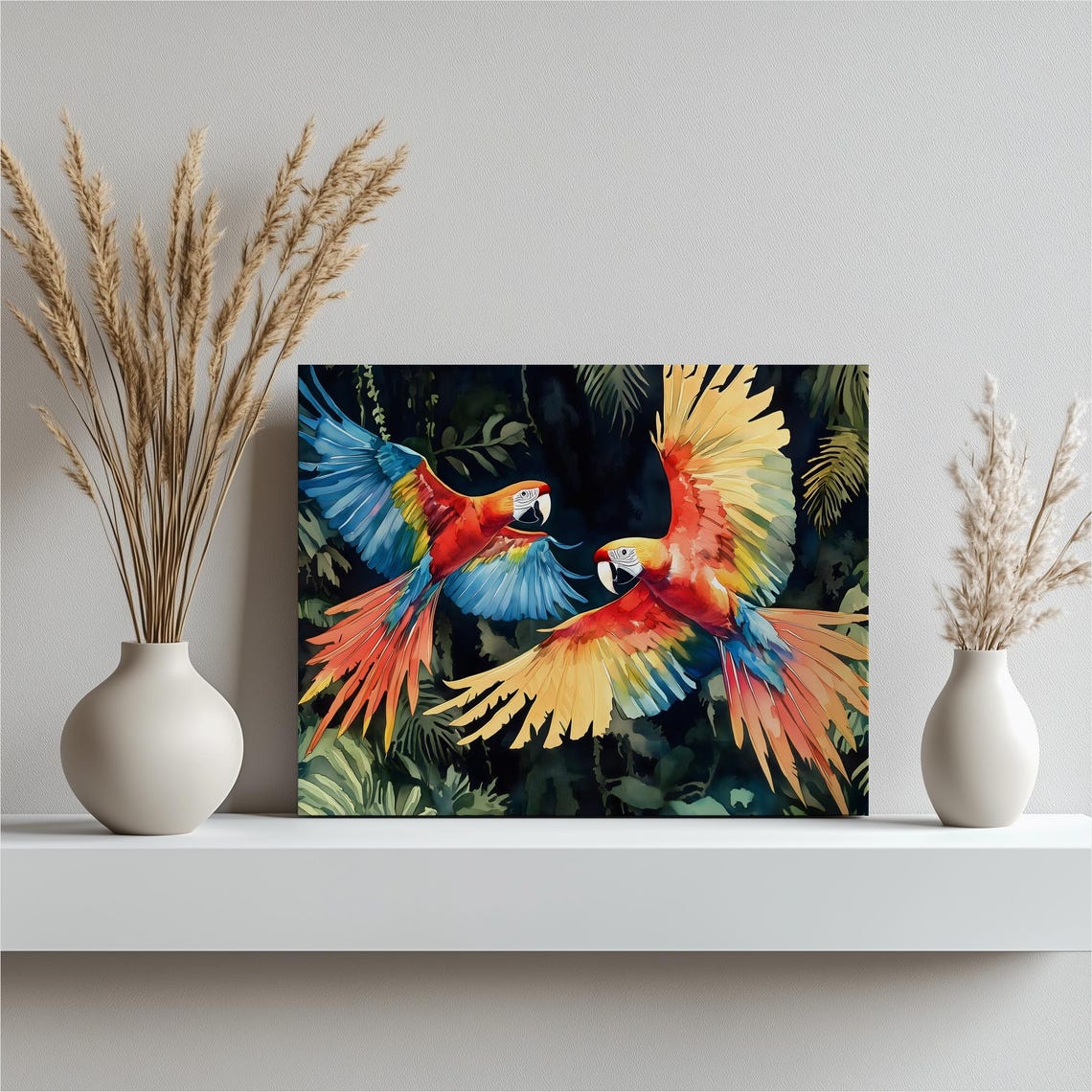 Scarlet Macaws Pair Vibrant Tropical Parrots Rainforest Poster