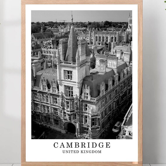 Cambridge University College Spires Aerial Black White Photo Poster