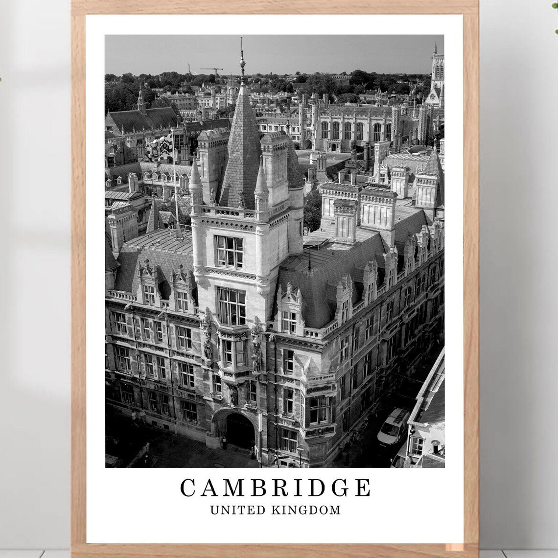 Cambridge University College Spires Aerial Black White Photo Poster