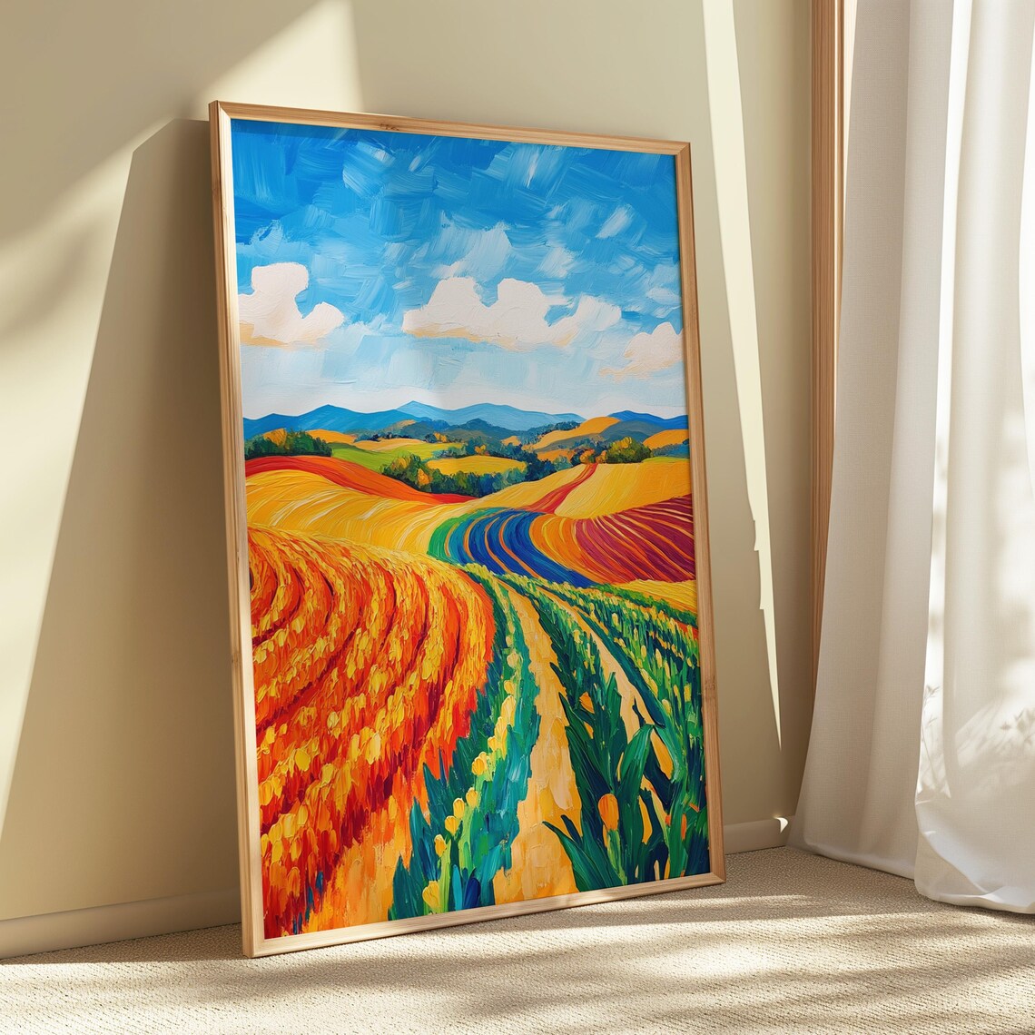 Colorful Farmland Rolling Hills Harvest Rows Vibrant Countryside Landscape Poster - Image 5