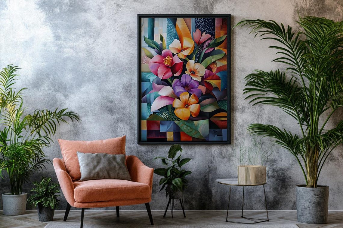 Bold Cubist Abstract Floral Bouquet Geometric Modern Art Poster - Image 2